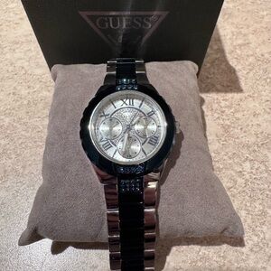 GUESS Silver and blue Chronograph Watch with cubic  zirconia